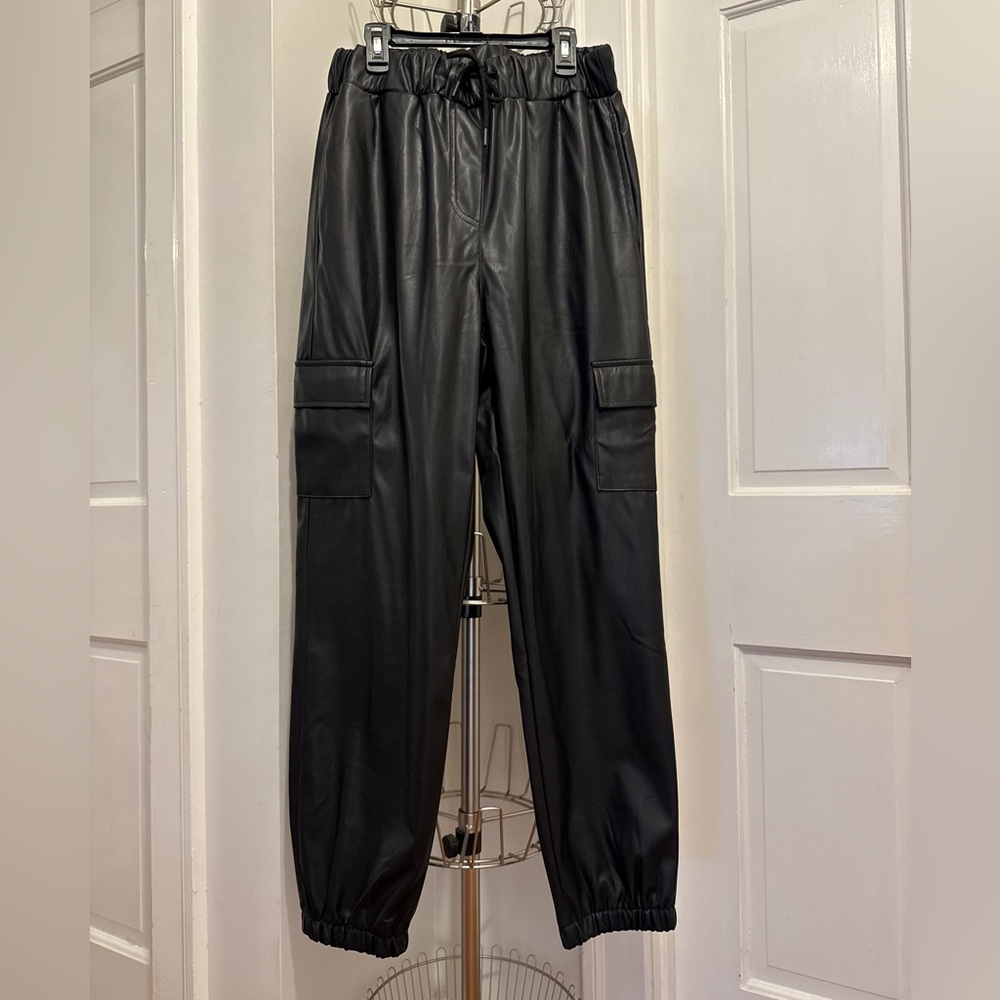 Ci Sono Jogger Faux Leather Cargo Pants